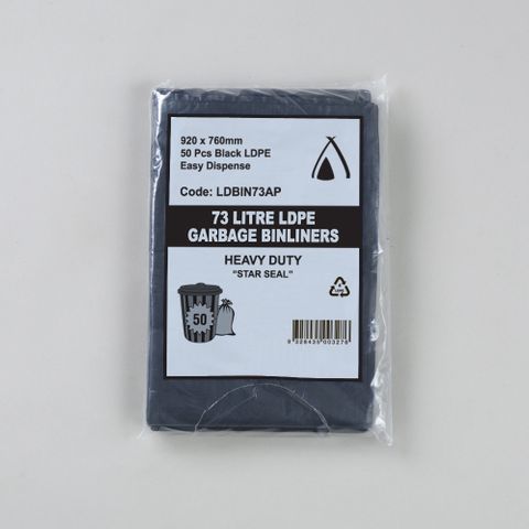 TAILORED PACKAGING BIN LINER BLACK 920 x 760mm 50PK SINGLE PACKS 73LT LDPE