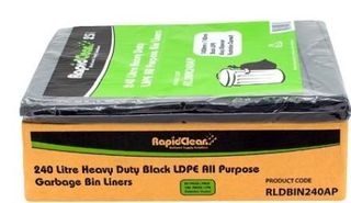 RAPID BIN LINER BLACK HEAVY DUTY 1450x1140mm LDPE 240LT