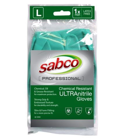 SABCO PROFESSIONAL CHEMICAL RESITANT ULTRA NITRILE GLOVES  LARGE