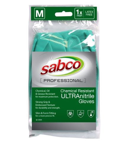 SABCO PROFESSIONAL CHEMICAL RESISTANT ULTRANITRILE GLOVES- MEDIUM