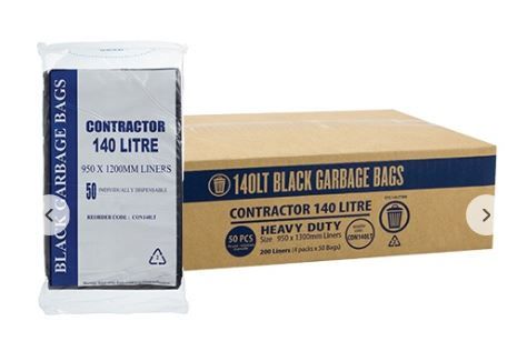 CONTRACTOR 140LT BLACK BIN LINERS