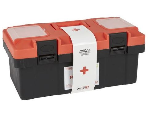 MEDIQ ESSENTIAL FIRST AID KIT WORKPLACE RESPONSE IN PLASTIC TACKLE BOX