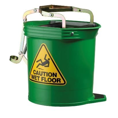 OATES WIDE MOUTH ROLLER WRINGER BUCKET PLASTIC 16LT GREEN 165450