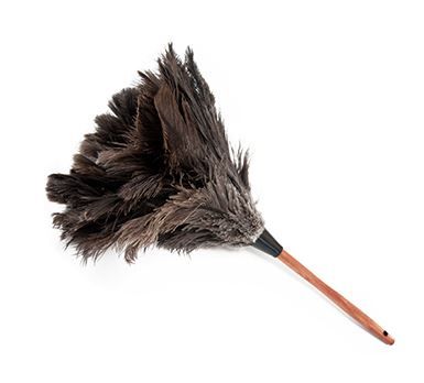 WOOD SHAPED STAINED HANDLE FIRST GRADE GREY FEATHER DUSTER-550 MM LEMNGTH