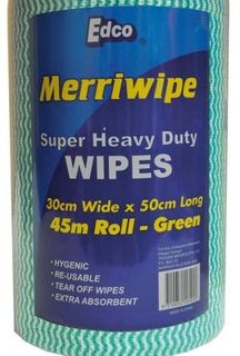 EDCO MERRIWIPE SUPER HEAVY DUTY WIPES GREEN ROLLS