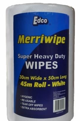 EDCO MERRIWIPE SUPER HEAVY DUTY WIPES ROLL WHITE