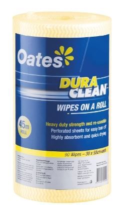 OATES DURACLEAN WIPES ON A ROLL 45MT YELLOW 165400