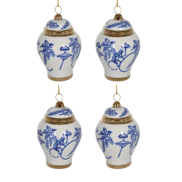 Chinoiserie Monkey Ginger Jar Ornaments Box of 4