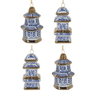 Chinoiserie Pagoda Hanging Ornaments Box of 4