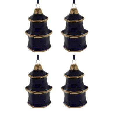 Pagoda Hanging Ornaments Box of 4 Navy