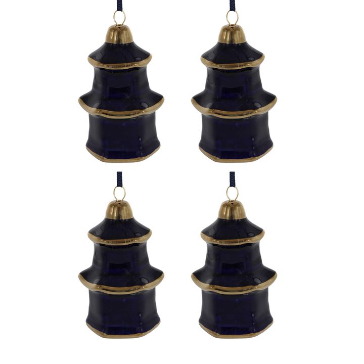 Pagoda Hanging Ornaments Box of 4 Navy