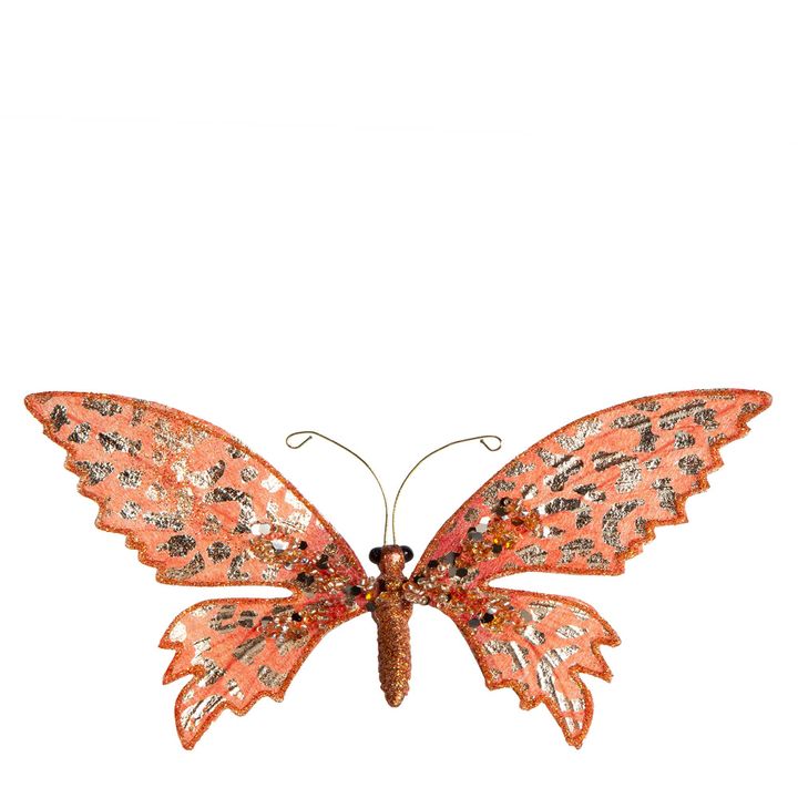 Leo Spotted Metallic Clip On Butterfly Orange