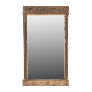 Bevelled Mirror  With Carved Teak Frame