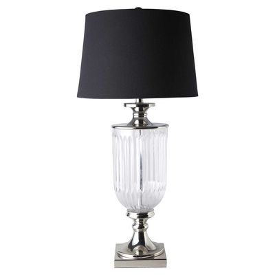 Bellevue Glass Nickel Lamp With Black Linen Shade