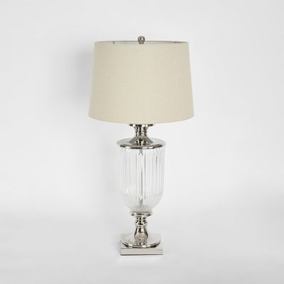 Bellevue Glass Nickel Lamp With Natural Linen Shade