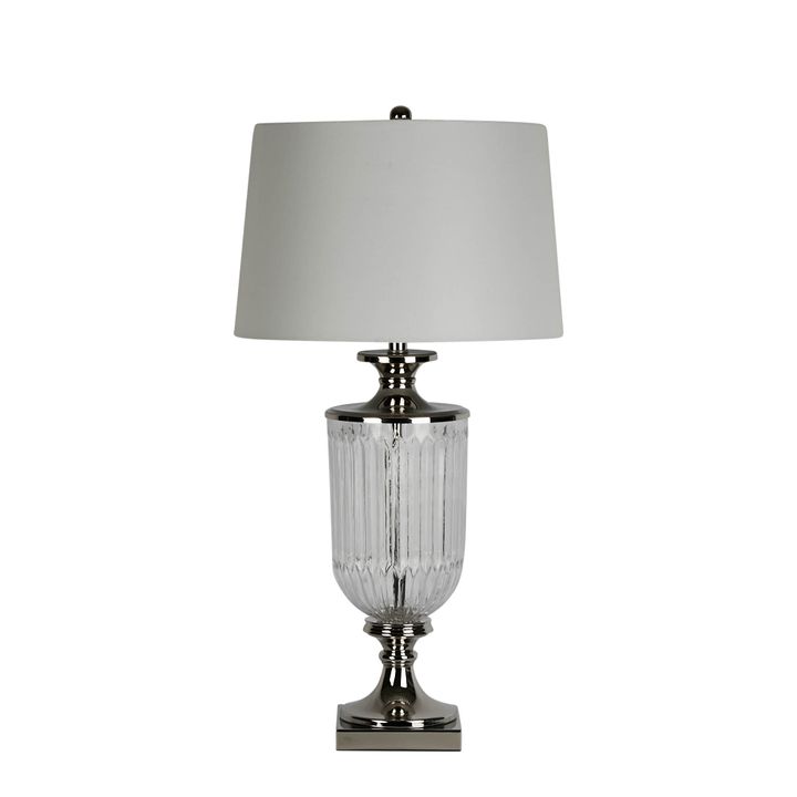 Bellevue Glass Nickel Lamp With Natural Linen Shade