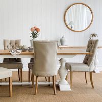 Diana Buttoned Hamptons Dining Chair Beige Linen Blend