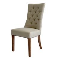 Diana Buttoned Hamptons Dining Chair Beige Linen Blend