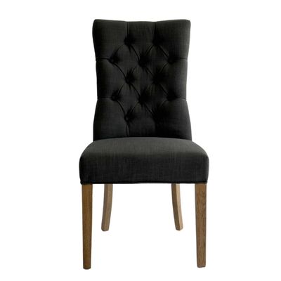 Diana Buttoned Hamptons Dining Chair Charcoal Linen Blend