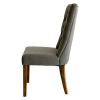 Diana Buttoned Hamptons Dining Chair Storm Grey Linen Blend