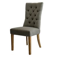 Diana Buttoned Hamptons Dining Chair Storm Grey Linen Blend