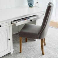 Diana Buttoned Hamptons Dining Chair Storm Grey Linen Blend