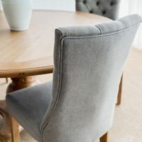 Diana Buttoned Hamptons Dining Chair Storm Grey Linen Blend