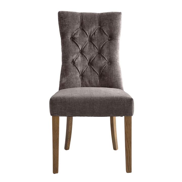 Diana Buttoned Hamptons Dining Chair Silver Grey Linen Blend