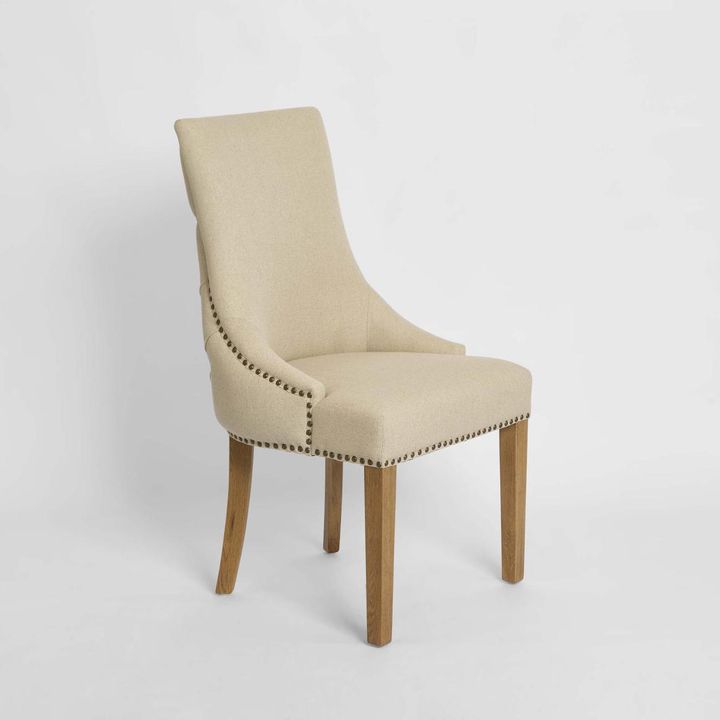 Bordeaux Studded Beige Oakwood Dining Chair