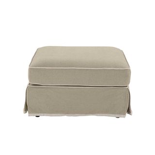 Ottoman Slip Cover - Natural with White Piping