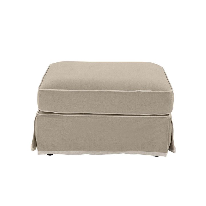 Slip Cover Only - Noosa Hamptons Ottoman Natural W/White Piping