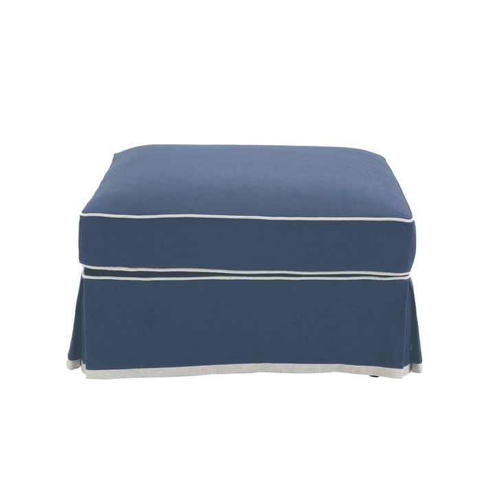 Slip Cover Only - Noosa Hamptons Ottoman Navy W/White Piping