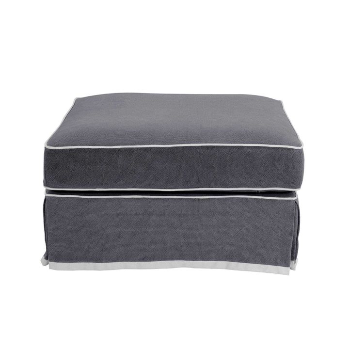 Slip Cover Only - Noosa Hamptons Ottoman Grey W/White Piping