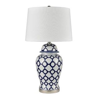 Lucca Blue & White Jar Shaped Lamp W/ Shade
