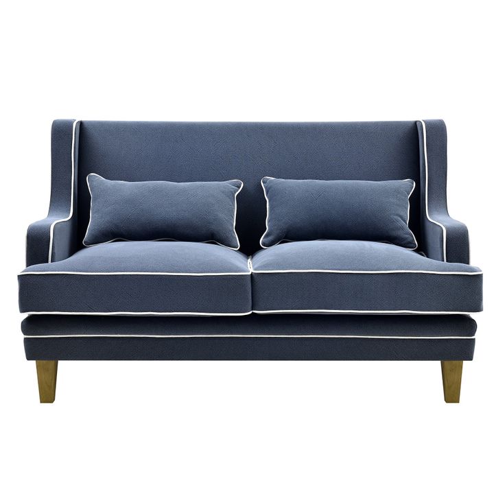 Bondi Hamptons 2 Seat Sofa Navy W/White Piping