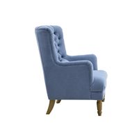 Bayside Slate Blue Hamptons Button Tufted Winged Armchair W/Wooden Legs