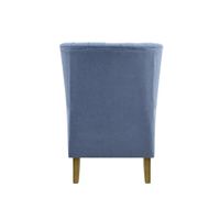 Bayside Slate Blue Hamptons Button Tufted Winged Armchair W/Wooden Legs