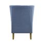 Bayside Slate Blue Hamptons Button Tufted Winged Armchair W/Wooden Legs