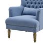 Bayside Slate Blue Hamptons Button Tufted Winged Armchair W/Wooden Legs