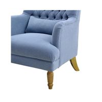 Bayside Slate Blue Hamptons Button Tufted Winged Armchair W/Wooden Legs