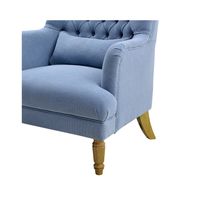 Bayside Slate Blue Hamptons Button Tufted Winged Armchair W/Wooden Legs