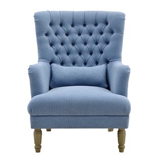Bayside Slate Blue Button Tufted Winged Armchair