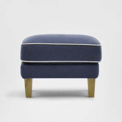 Bondi Hamptons Ottoman Navy W/White Piping