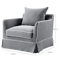 Slip Cover Only - Noosa Hamptons Armchair Grey W/White Piping