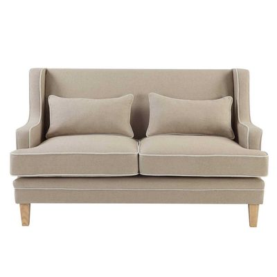 Bondi Hamptons 2 Seat Sofa Natural W/White Piping