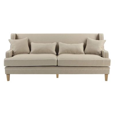 Bondi Hamptons 3 Seat Sofa Natural/White Piping