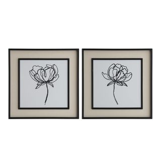 Sketched Flowers In Black Frame With Linen Insert Set 2