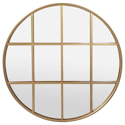 Amelia Gold Rimmed Round Paned Mirror D120cm