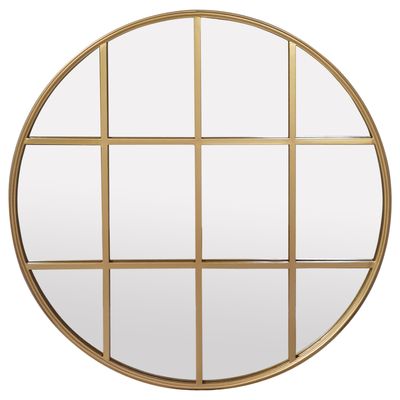 Amelia Gold Rimmed Round Paned Mirror D120cm