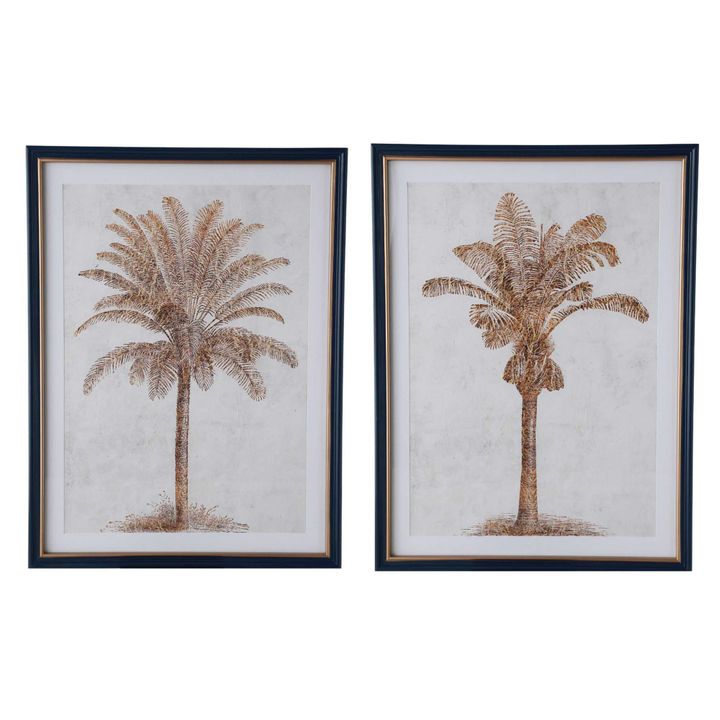 Luxe Golden Palms In Navy Frame With Gold  Set 2